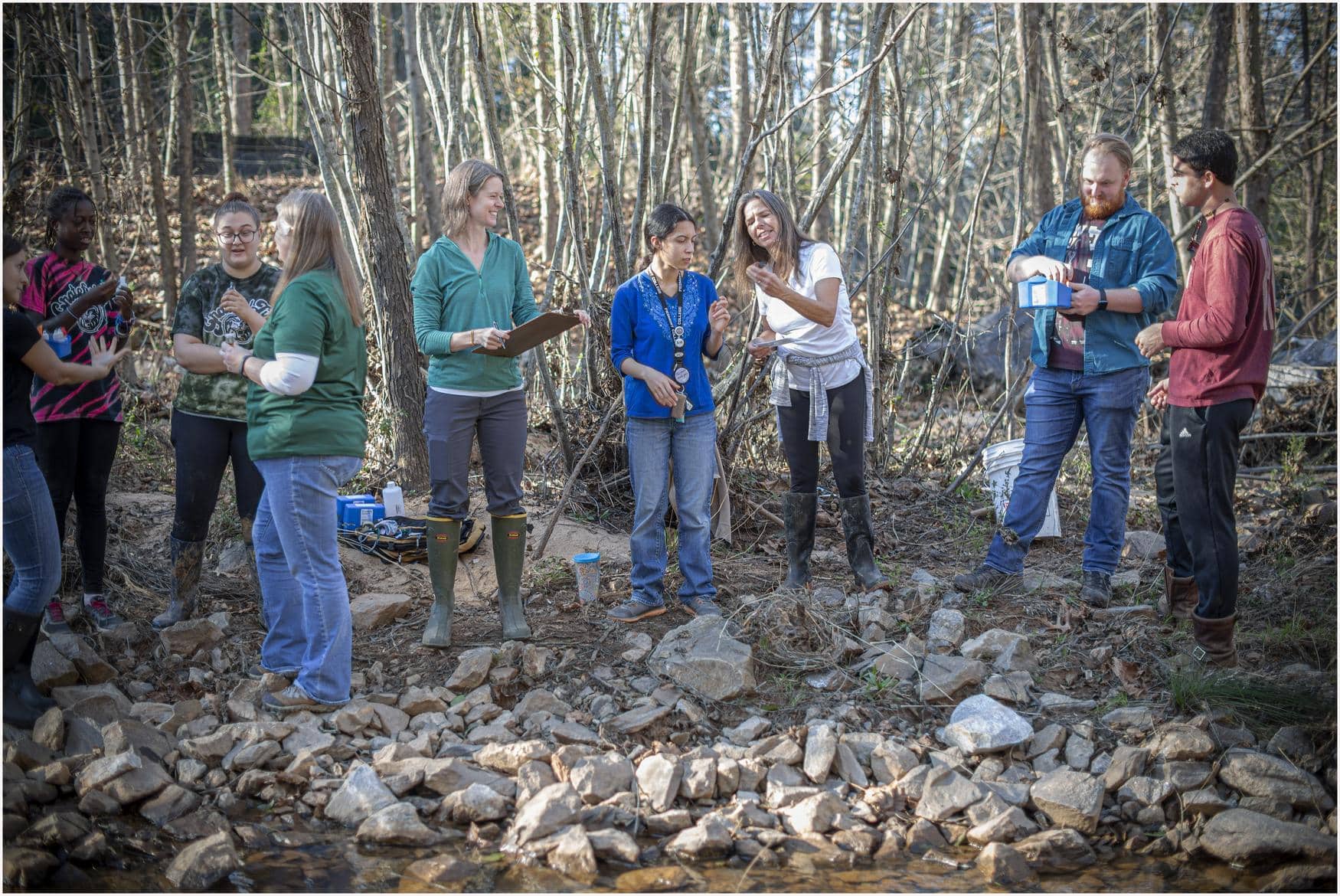 Biology students learning in the wetlands