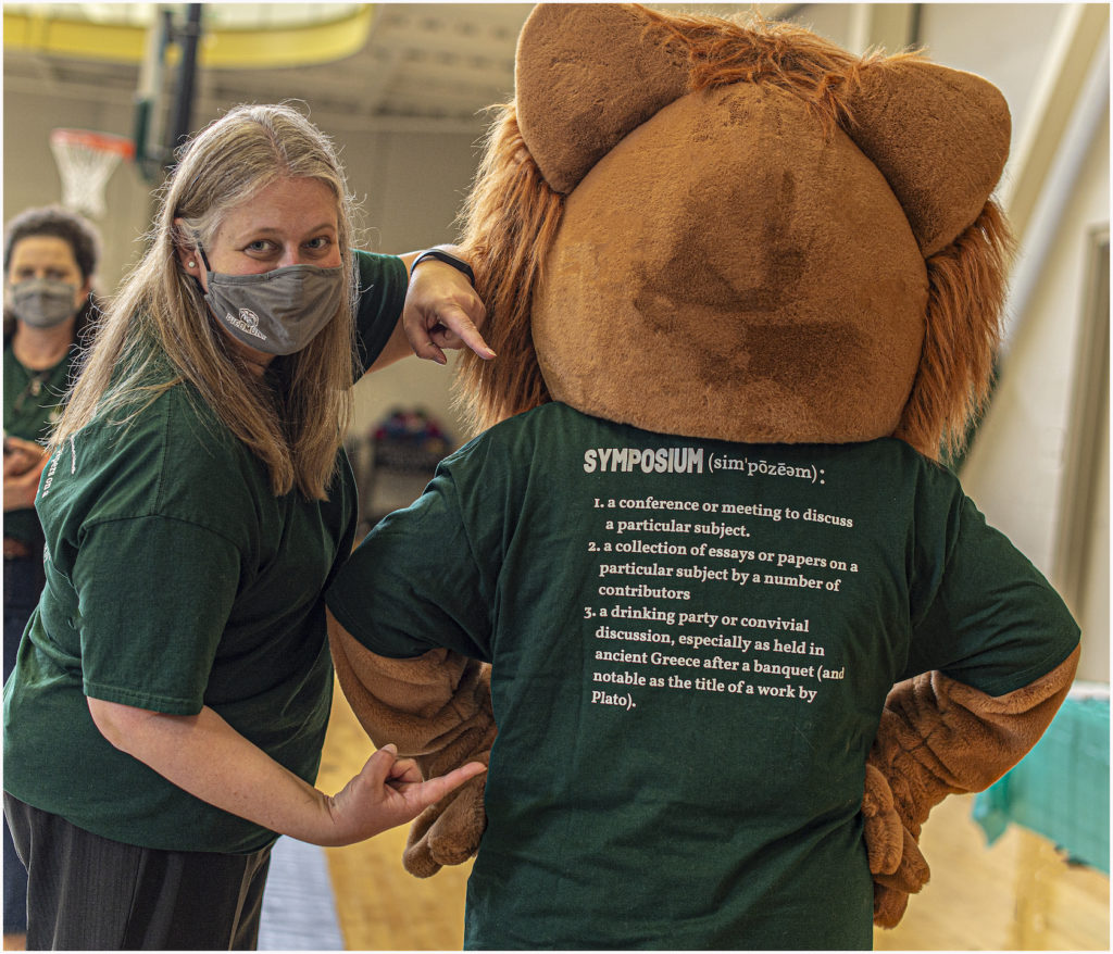 Julia Schmitz with mascot Leo the Lion