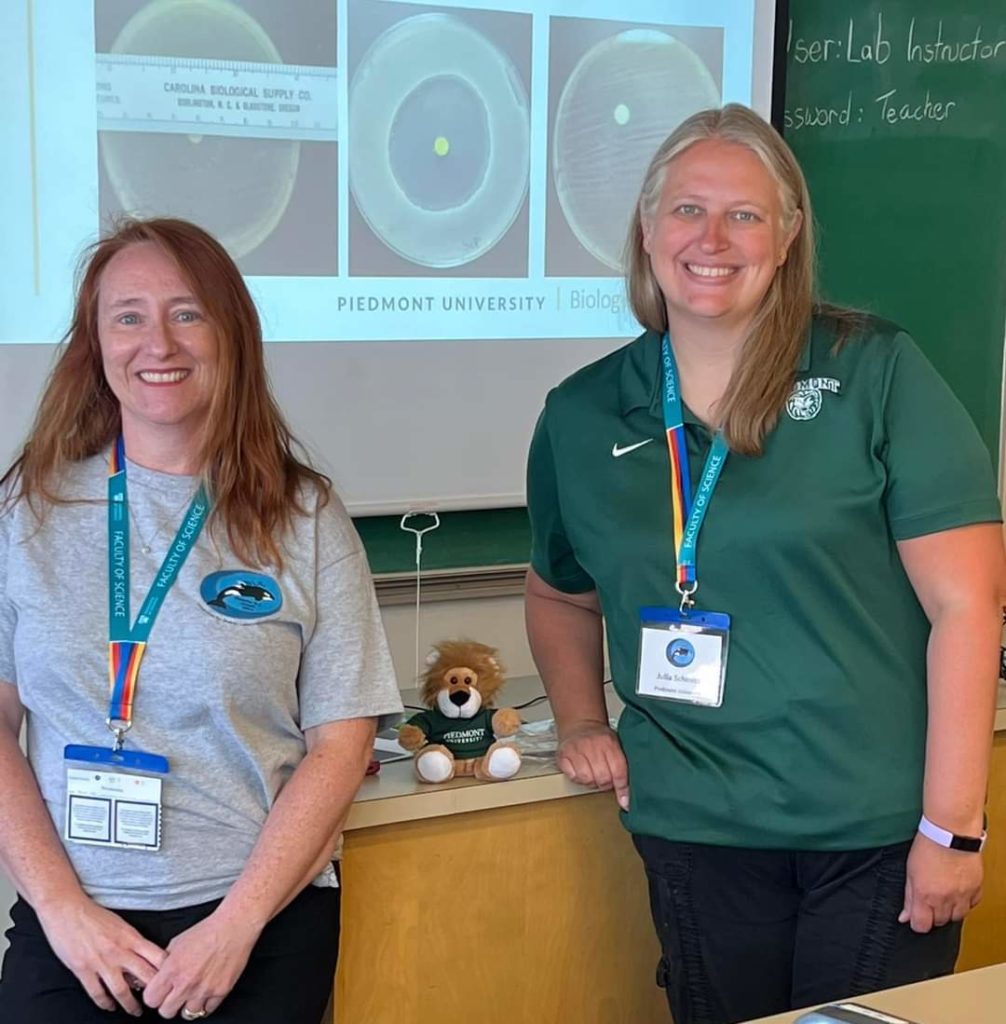 Science professors in a classroom.