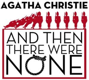 Book cover for And Then There Were None by Agatha Christie, featuring silhouettes of ten soldiers, with some fallen, above the title text. The O in NONE resembles a noose.