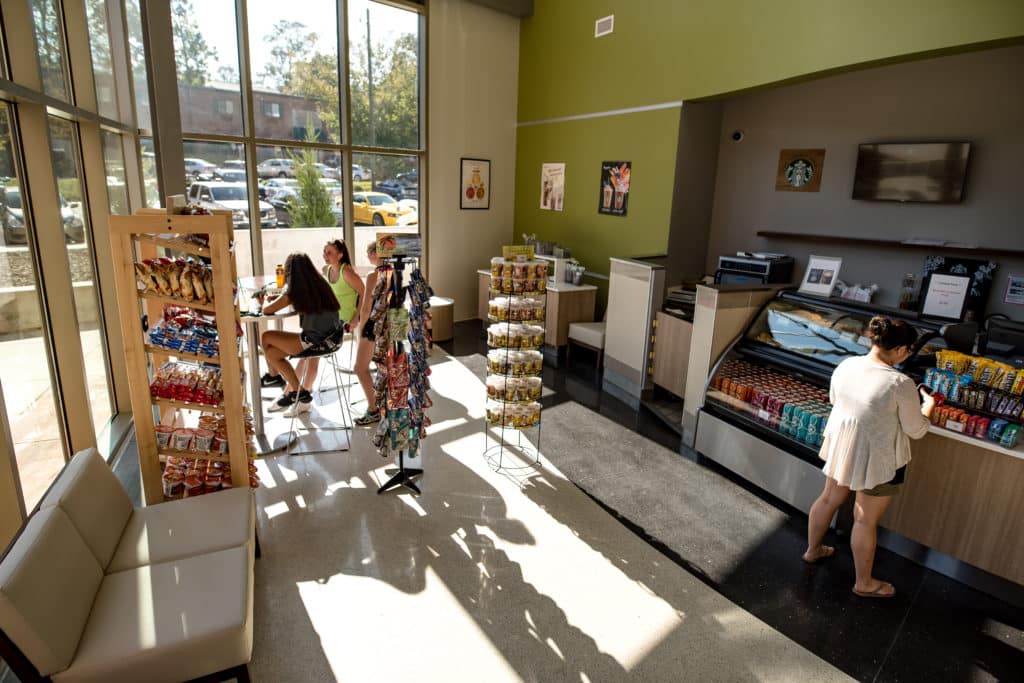 Students at a snack area at Piedmont
