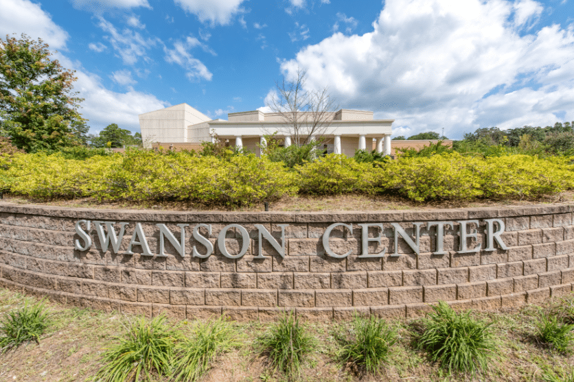 Signage at the front of the Swanson Center