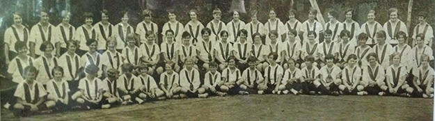 LES-10 Panoramic photograph of campers at Laurel Falls Camp for Girls (date unknown)