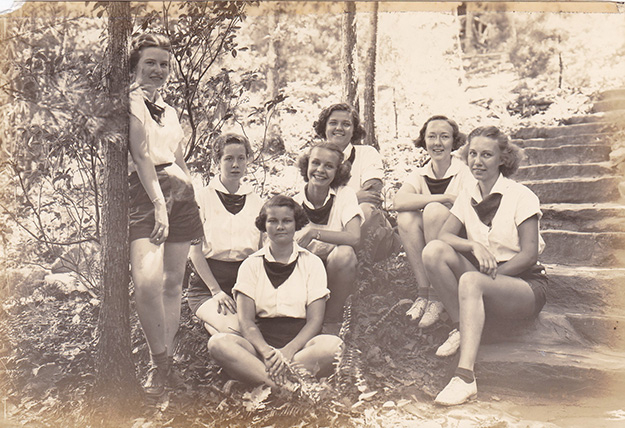 LES-14 Camp counselor Kennon Henderson (far right) with campers from Nantahala Cabin at Laurel Falls Camp for Girls (photo courtesy of Susan Hamersky)