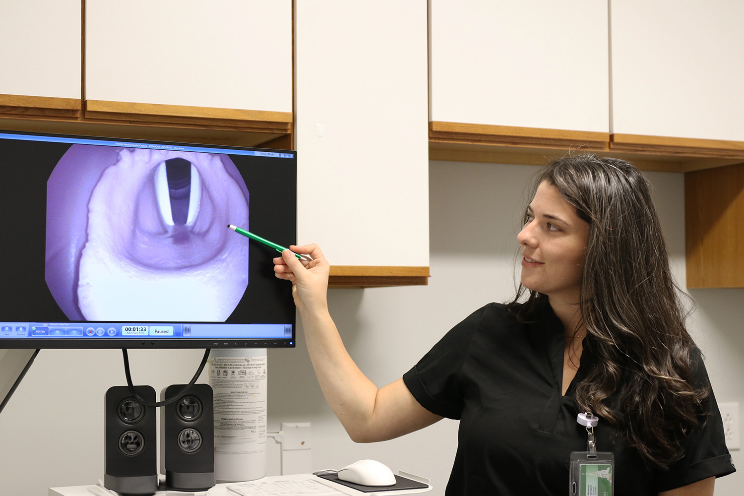 Speech Language Pathology student uses technology in Piedmont's Speech and Language Clinic